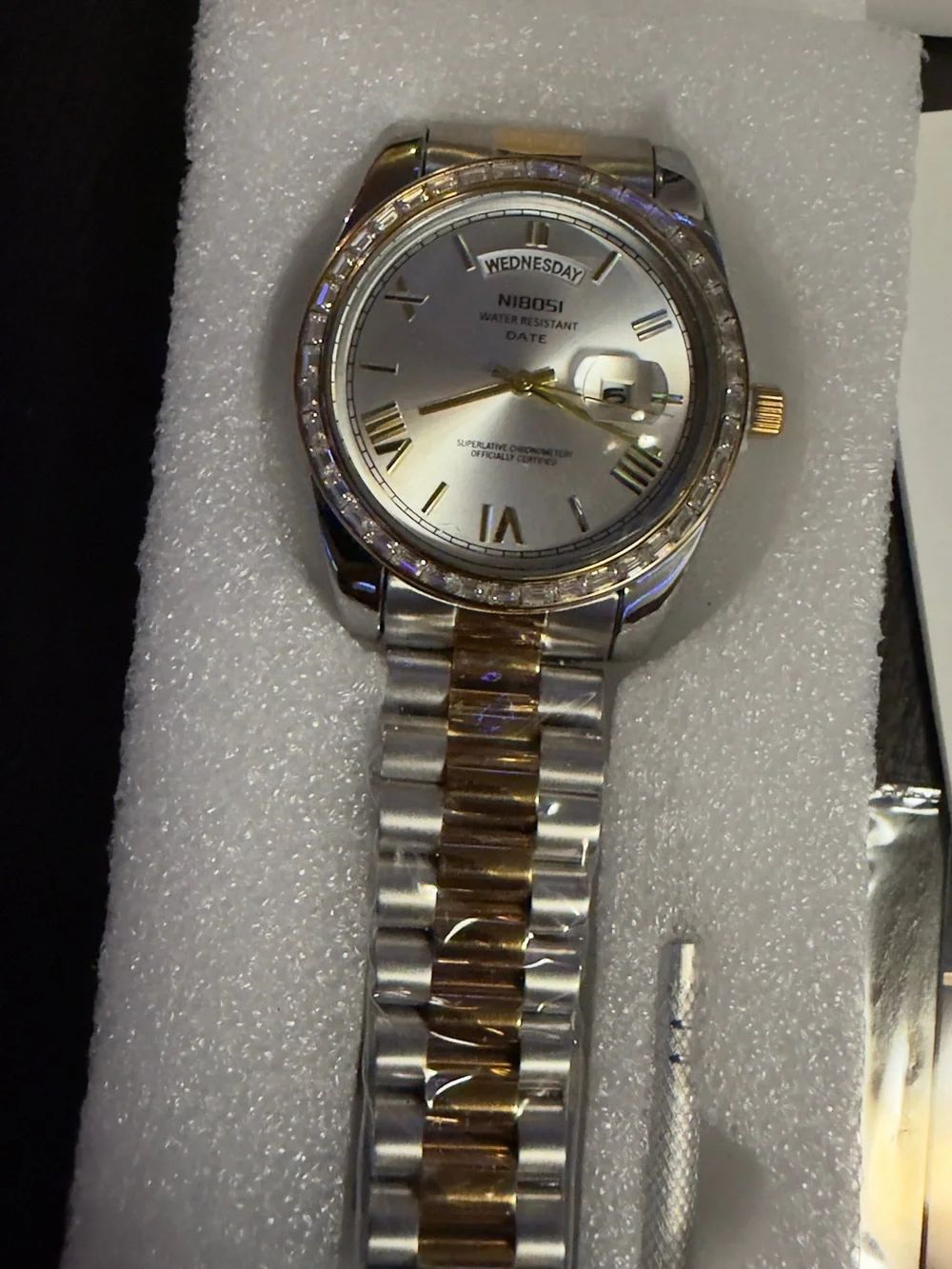 Nibosi Two-Tone Silver and Gold Day-Date Watch